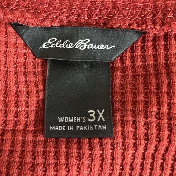 Eddie Bauer Women’s Thermal Knit Top 3X Rust Henley Long Sleeve Waffle Knit - Picture 4 of 5